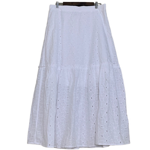 Calypso St. Barth A-Line White Eyelet Maxi Skirt Size Large‎